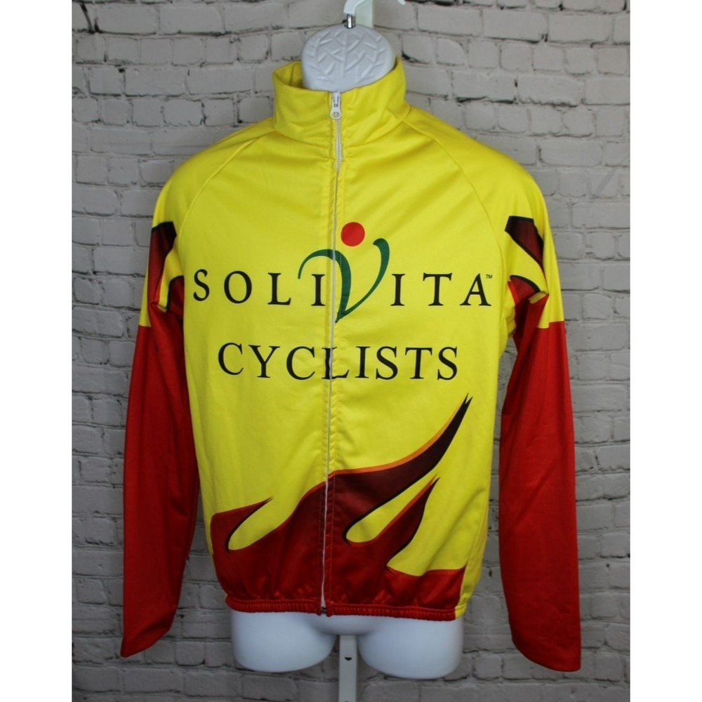 Cool Dude Cycling Jersey Full Zip Shirt Men's Size Medium Solivita Yellow Red
